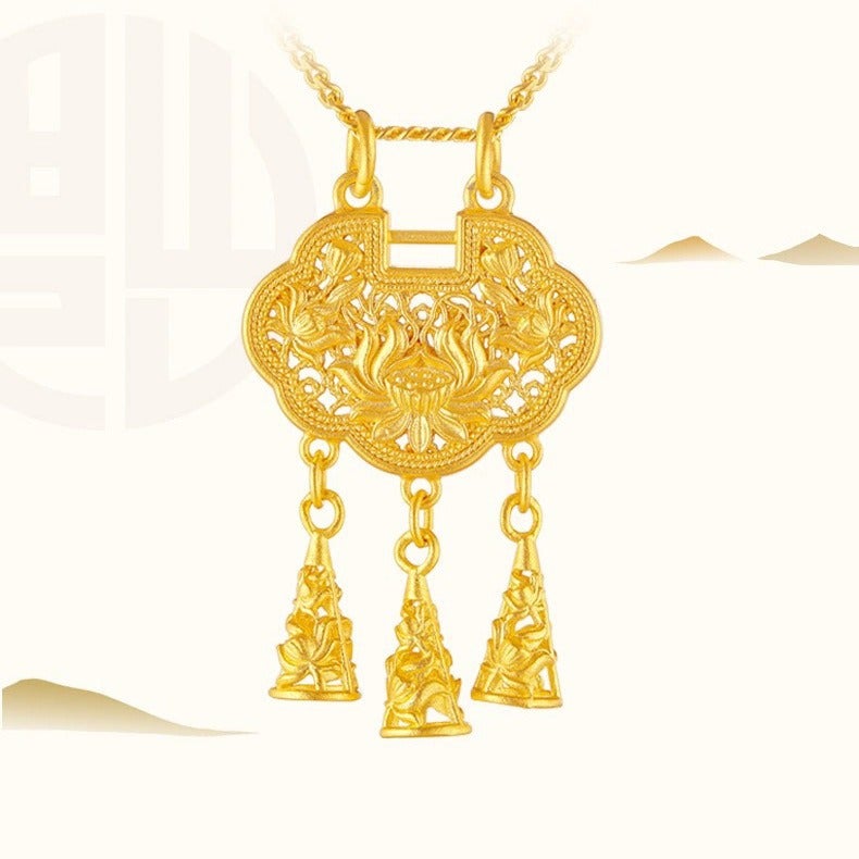 Gold Shop With Ancient Lotus Ruyi Concentric Lock Pendant Tassel Necklace National Fashion Chinese Clavicle Chain Women'S Jewelry - Image 5